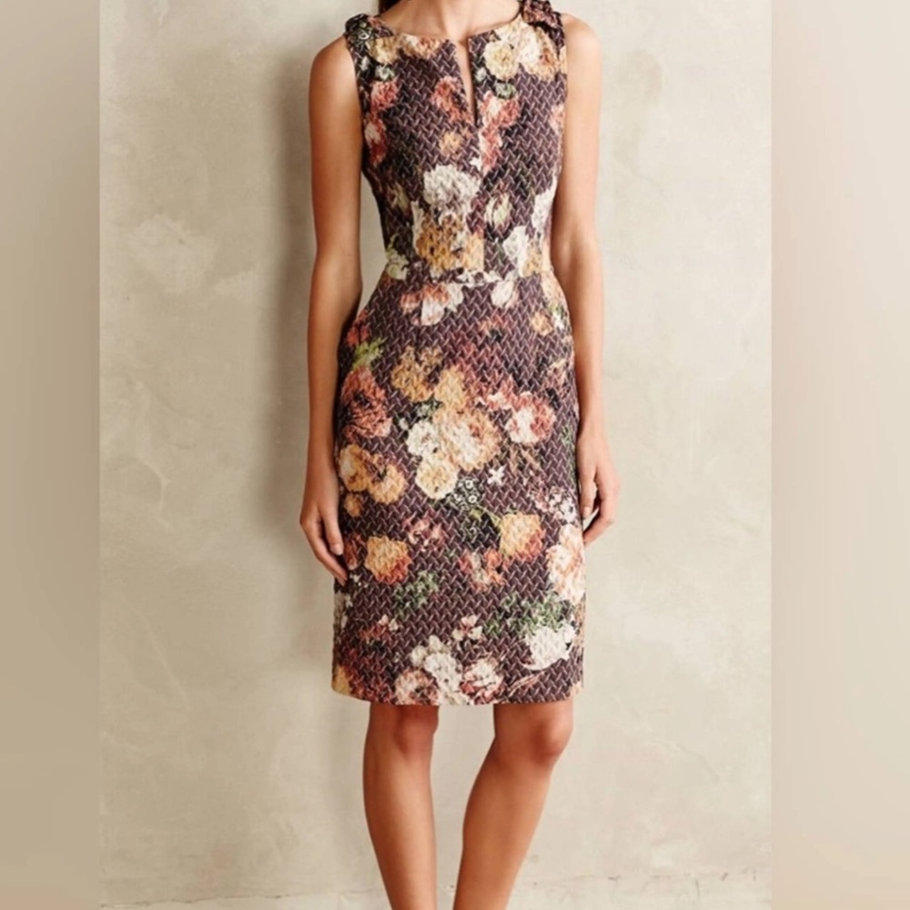 Anthropologie Tabitha Mulberry Muted Floral Dress Size 4